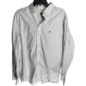 Redgreen Shirt XL Blue White Plaid Button Up Long Sleeves Egyptian Cotton STAIN